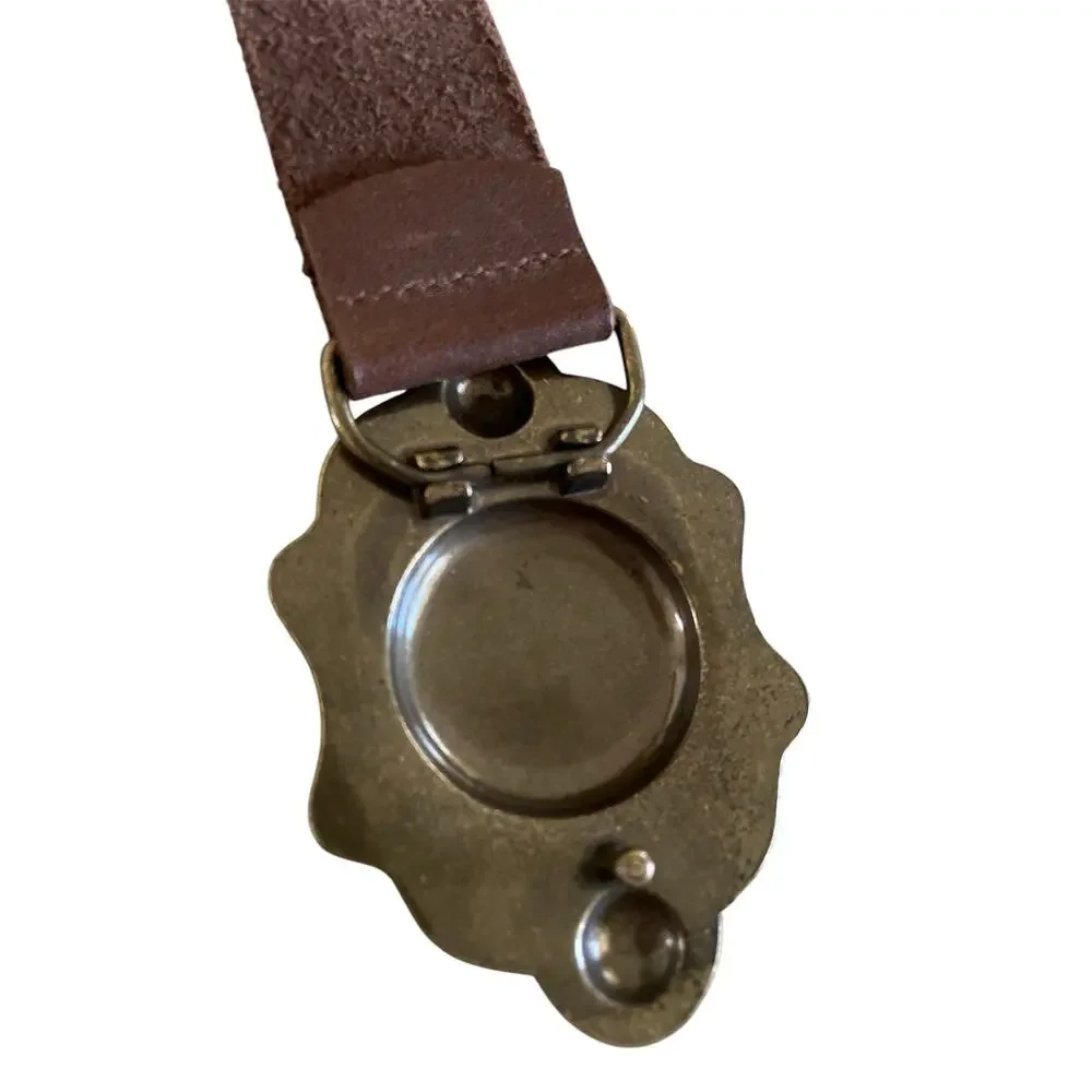 Landes Mocha Brown Leather Belt with Antiqued Gold Tone Buckle M